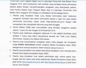 Jadwal dan Lokasi Ujian SKD CPNS KOTA BEKASI JABAR 2019